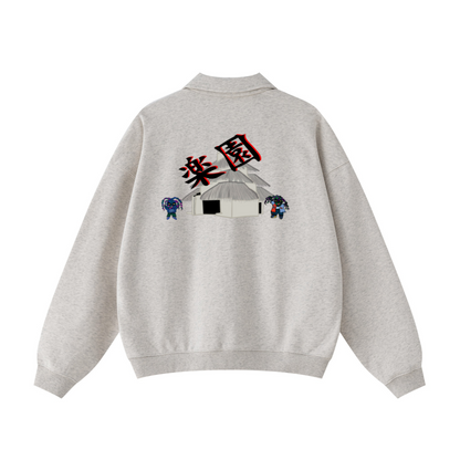445GSM Unisex Heavyweight Zip-Up Collared Sweatshirt Oatmeal Grey