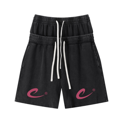 320GSM Heavyweight Cotton Slub Snow Wash Relaxed Fit Shorts Vintage Black