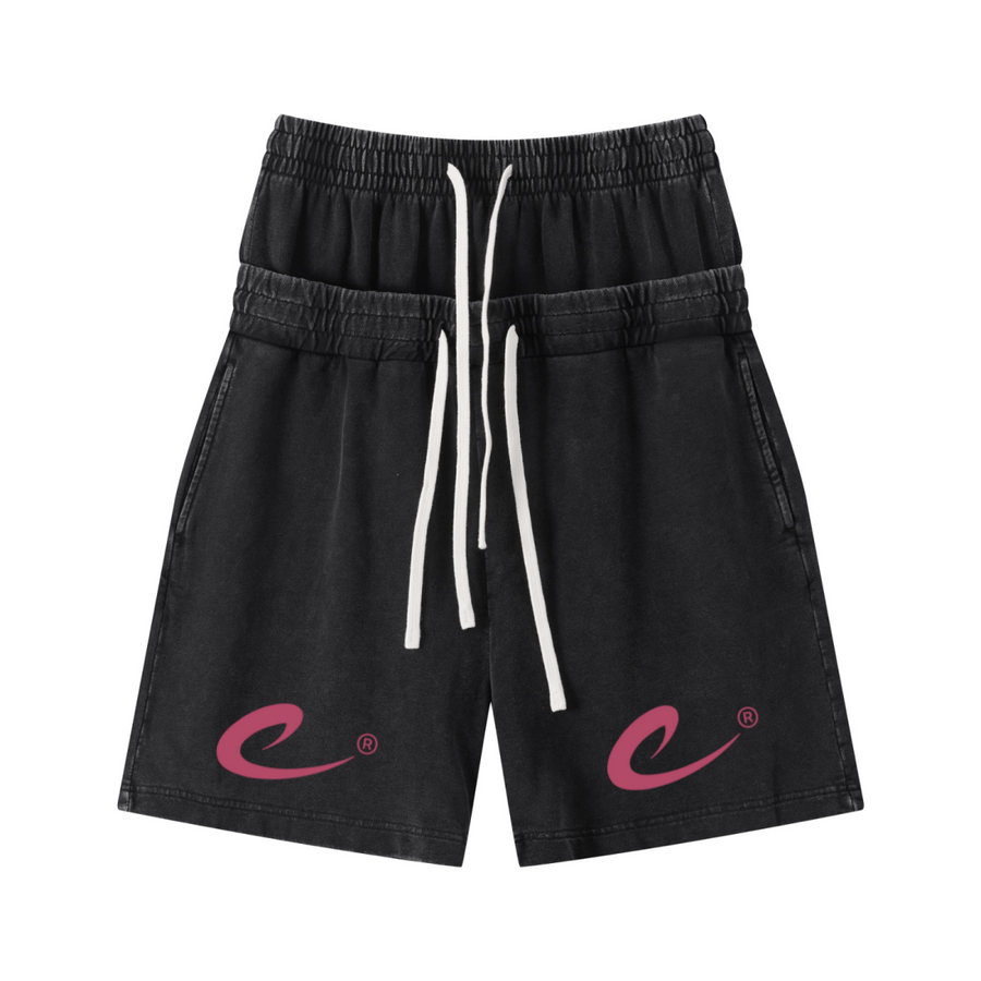 ZEMI Snow Wash Relaxed Shorts (Red Print)