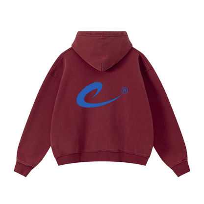 400GSM Unisex Vintage-Wash Boxy-Fit Zip-Up Hoodie Vintage Red