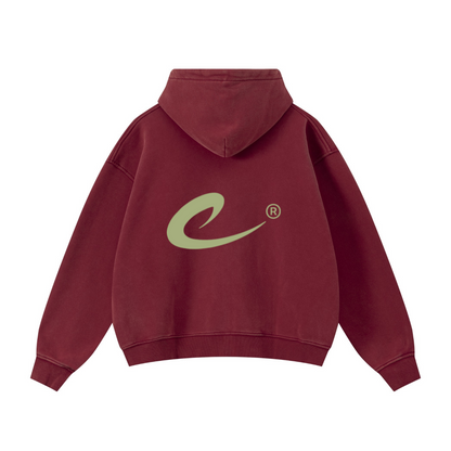 400GSM Unisex Vintage-Wash Boxy-Fit Zip-Up Hoodie Vintage Red