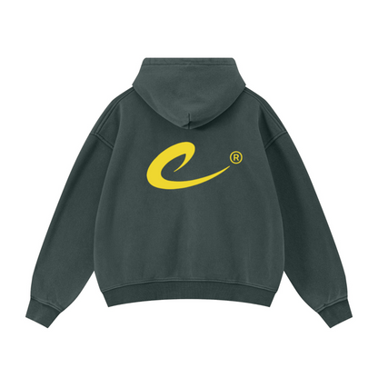 400GSM Unisex Vintage-Wash Boxy-Fit Zip-Up Hoodie Vintage Moss Green
