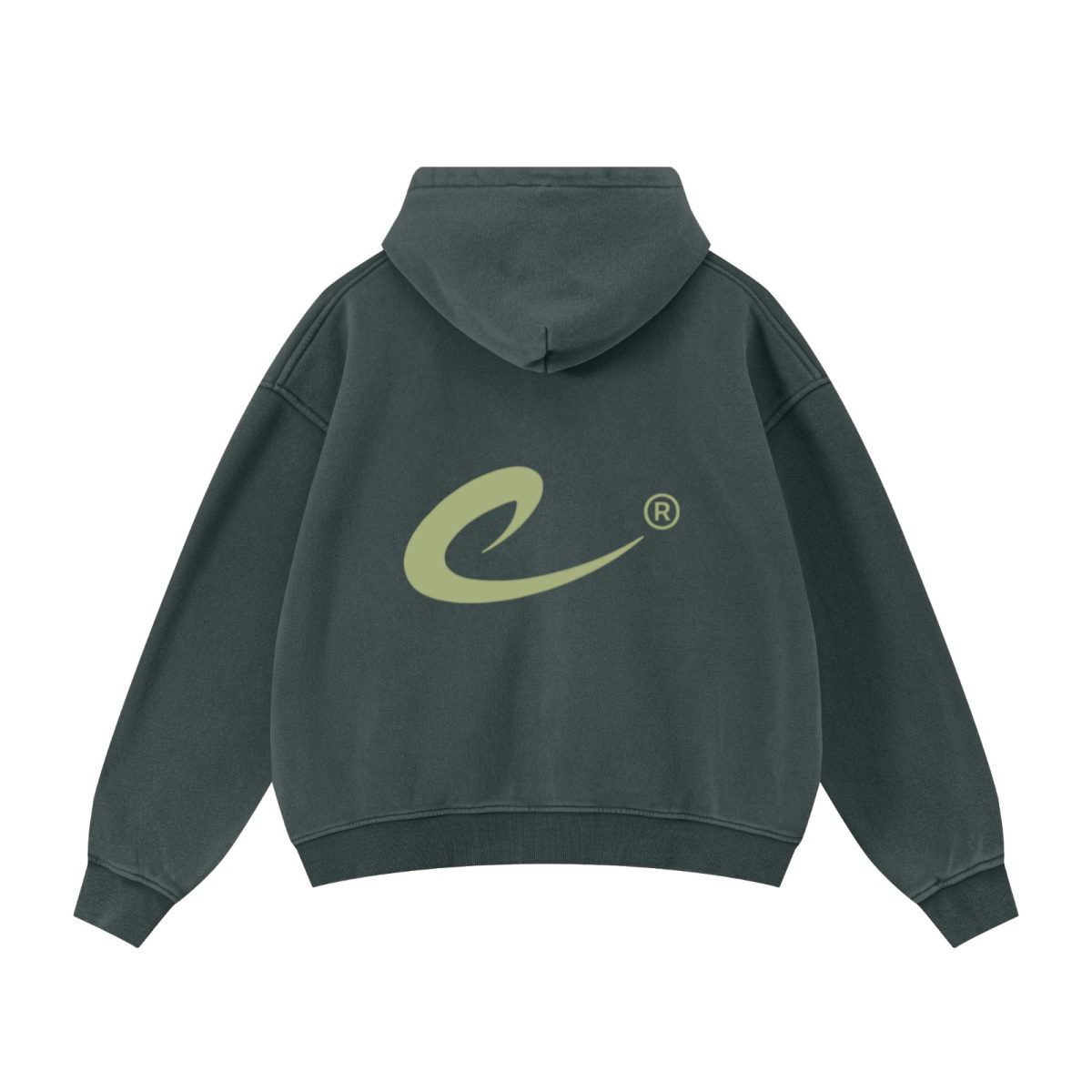 400GSM Unisex Vintage-Wash Boxy-Fit Zip-Up Hoodie Vintage Moss Green