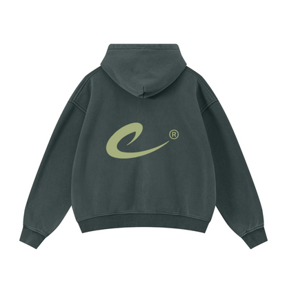 400GSM Unisex Vintage-Wash Boxy-Fit Zip-Up Hoodie Vintage Moss Green