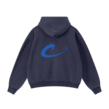 400GSM Unisex Vintage-Wash Boxy-Fit Zip-Up Hoodie Vintage Royal Blue