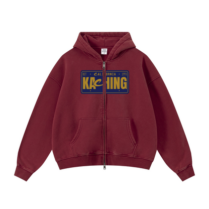 400GSM Unisex Vintage-Wash Boxy-Fit Zip-Up Hoodie Vintage Red
