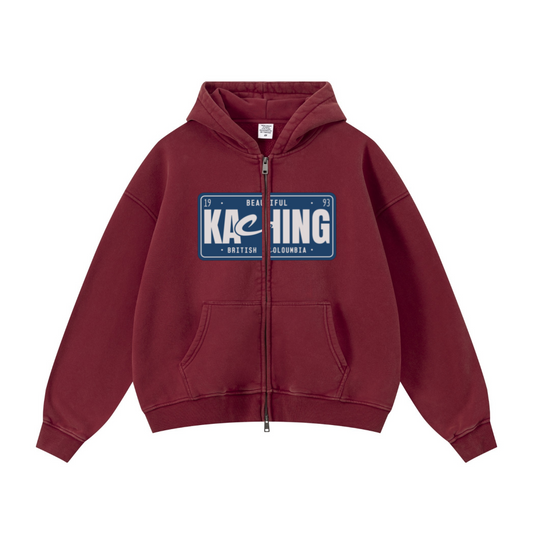 400GSM Unisex Vintage-Wash Boxy-Fit Zip-Up Hoodie Vintage Red