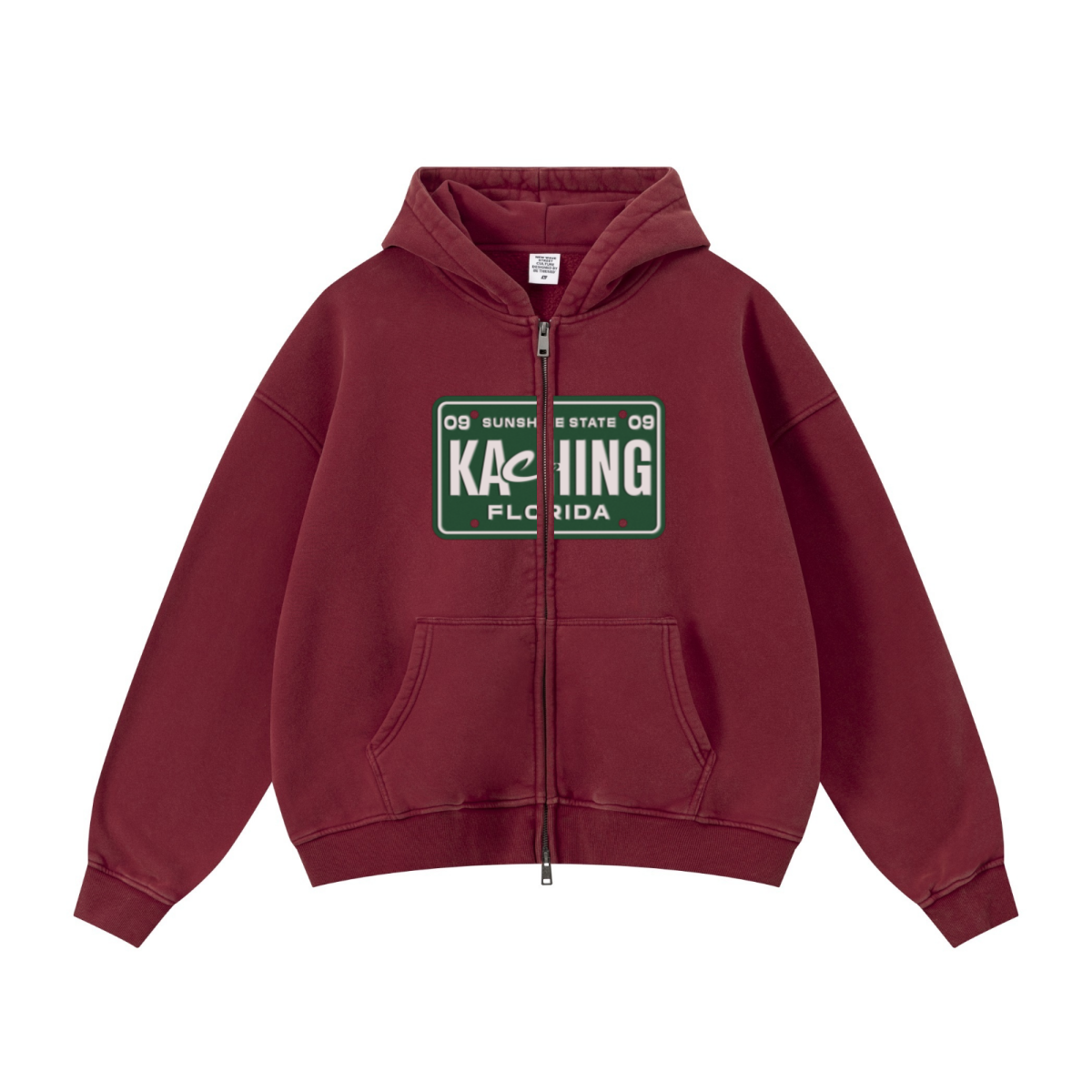 400GSM Unisex Vintage-Wash Boxy-Fit Zip-Up Hoodie Vintage Red
