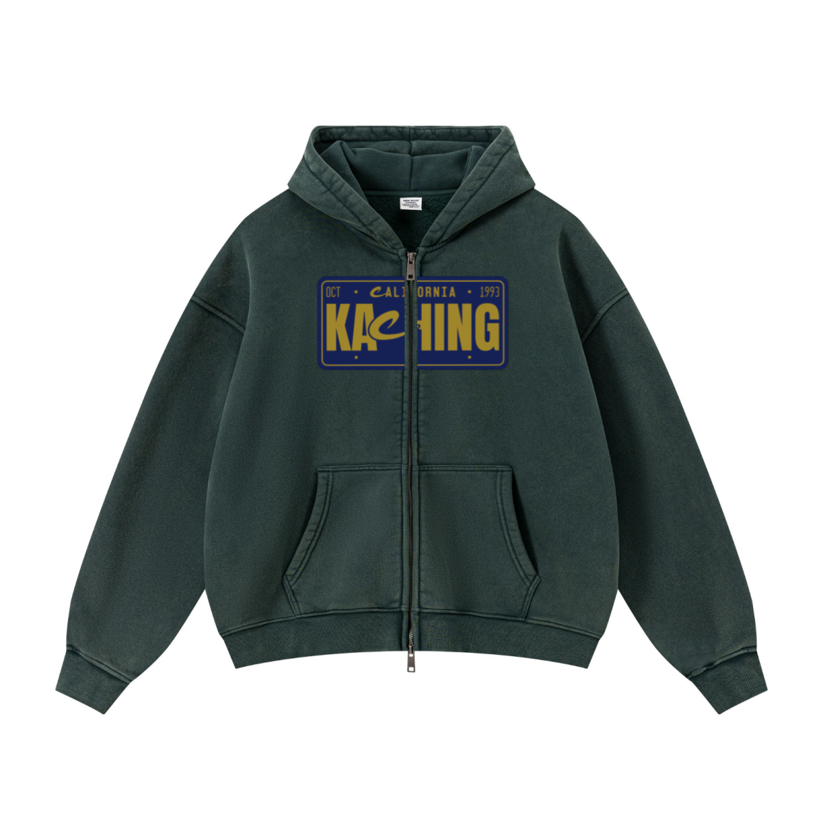 400GSM Unisex Vintage-Wash Boxy-Fit Zip-Up Hoodie Vintage Moss Green