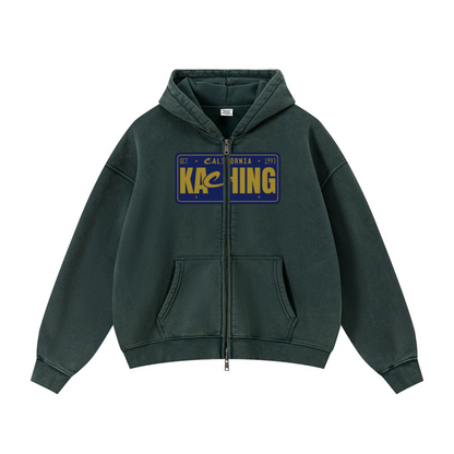 400GSM Unisex Vintage-Wash Boxy-Fit Zip-Up Hoodie Vintage Moss Green
