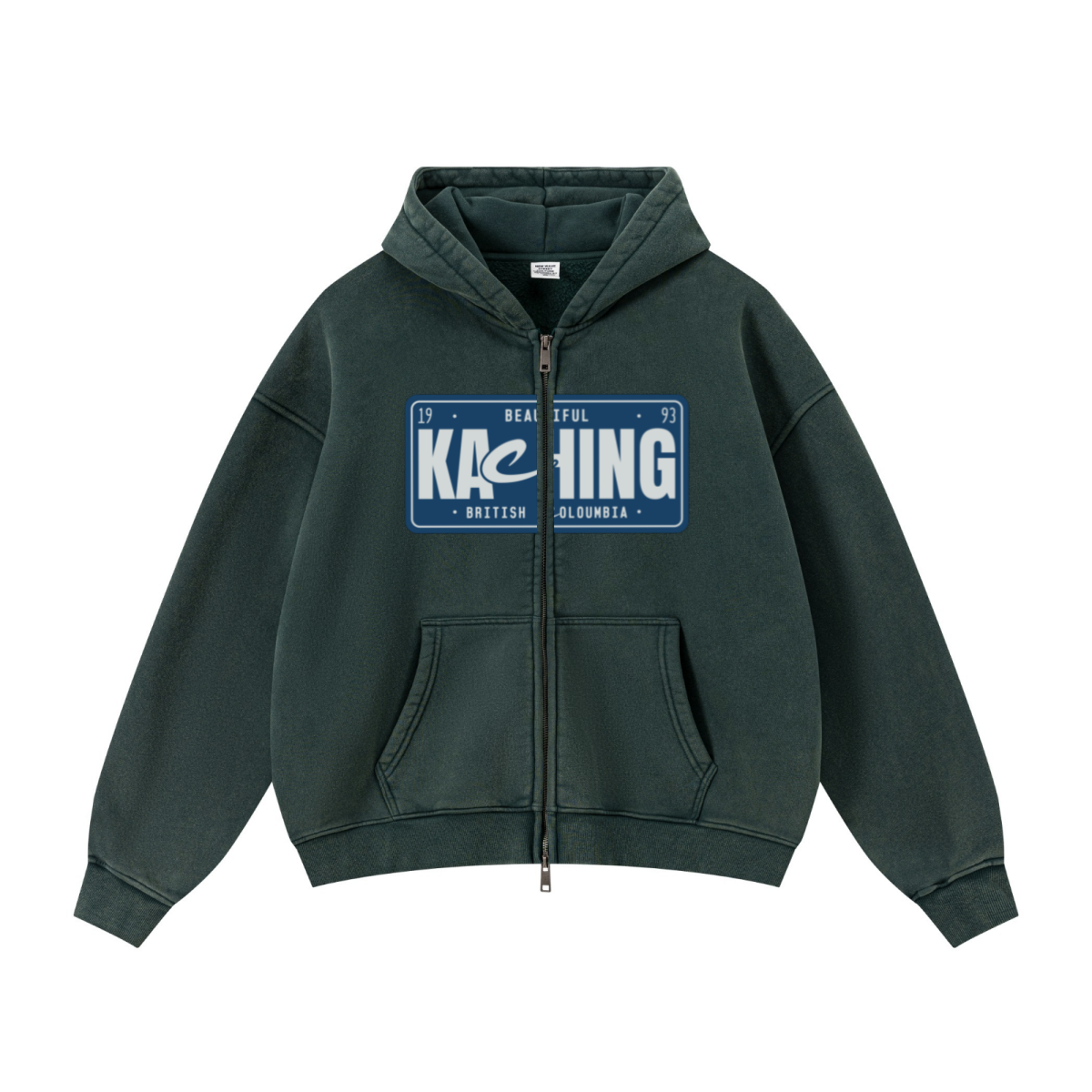 400GSM Unisex Vintage-Wash Boxy-Fit Zip-Up Hoodie Vintage Moss Green
