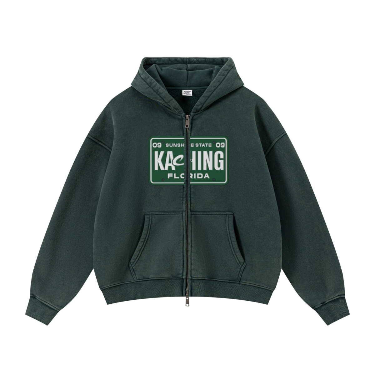 400GSM Unisex Vintage-Wash Boxy-Fit Zip-Up Hoodie Vintage Moss Green