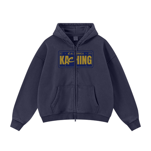 400GSM Unisex Vintage-Wash Boxy-Fit Zip-Up Hoodie Vintage Royal Blue