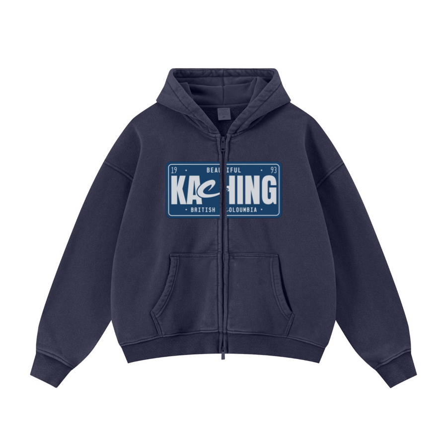 400GSM Unisex Vintage-Wash Boxy-Fit Zip-Up Hoodie Vintage Royal Blue