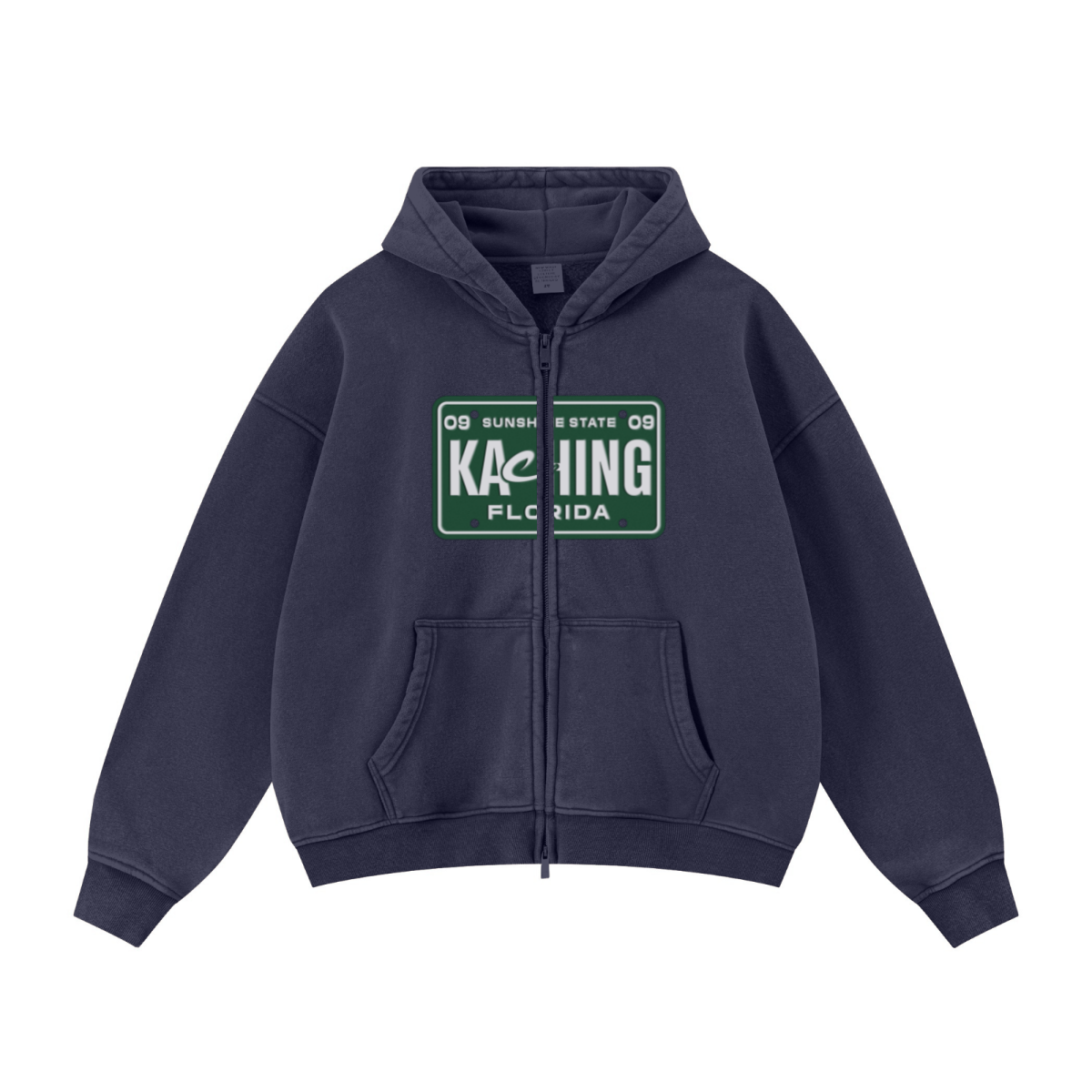 400GSM Unisex Vintage-Wash Boxy-Fit Zip-Up Hoodie Vintage Royal Blue