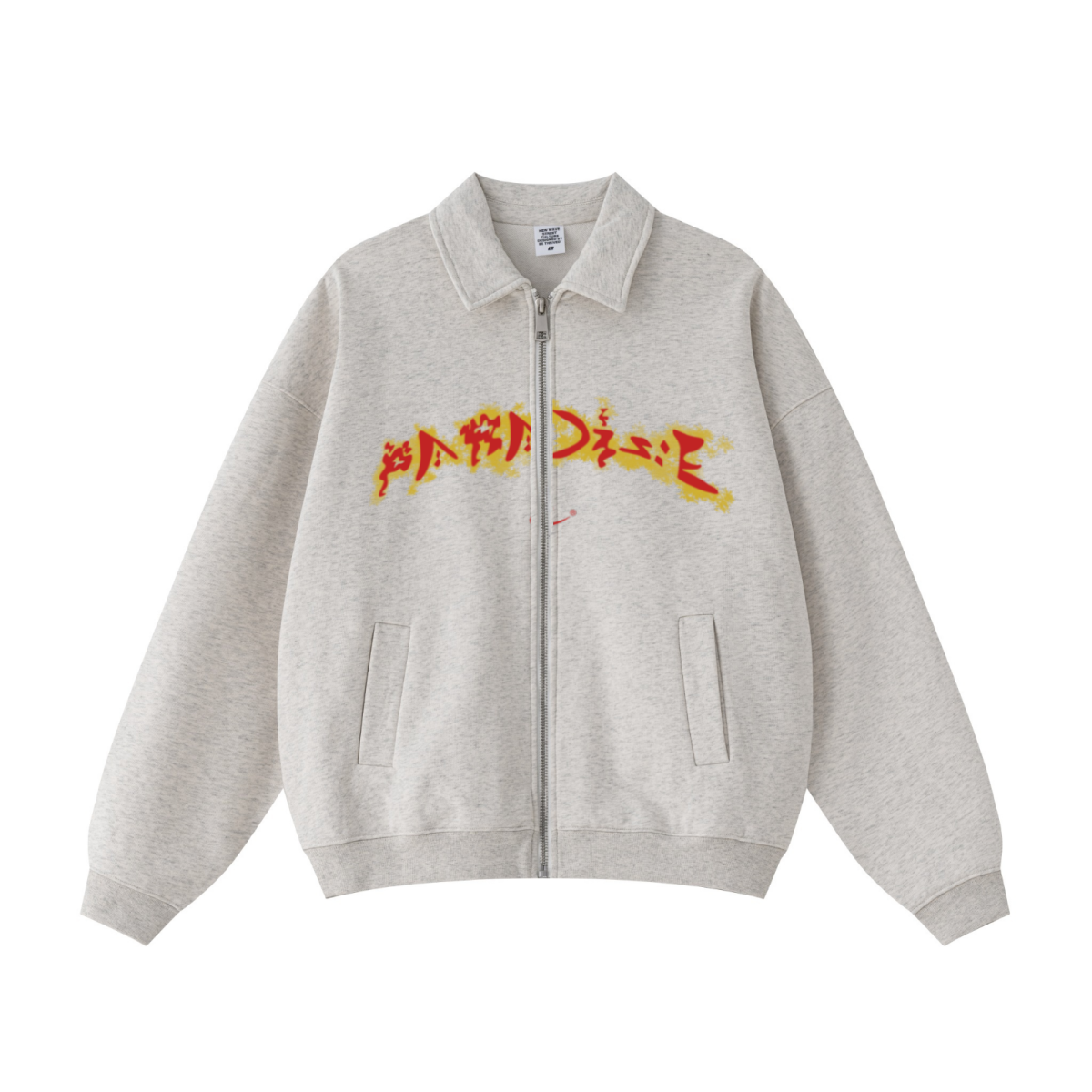 445GSM Unisex Heavyweight Zip-Up Collared Sweatshirt Oatmeal Grey