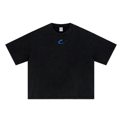 285GSM Unisex Boxy-Fit Distressed Fried-Color Snow-Wash Loose T-shirt Vintage Black