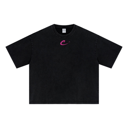285GSM Unisex Boxy-Fit Distressed Fried-Color Snow-Wash Loose T-shirt Vintage Black
