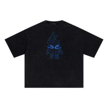 285GSM Unisex Boxy-Fit Distressed Fried-Color Snow-Wash Loose T-shirt Vintage Black