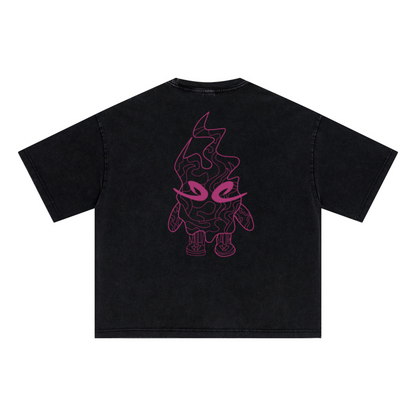 285GSM Unisex Boxy-Fit Distressed Fried-Color Snow-Wash Loose T-shirt Vintage Black