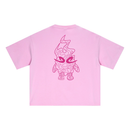 285GSM Unisex Boxy-Fit Distressed Fried-Color Snow-Wash Loose T-shirt Vintage Peach Pink